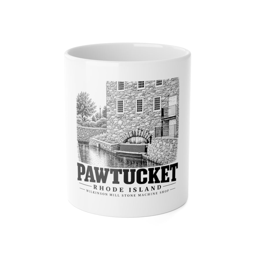 Pawtucket Wilkinson Mill Stone Machine Shop — White 11-ounce ceramic mug, front on white background.